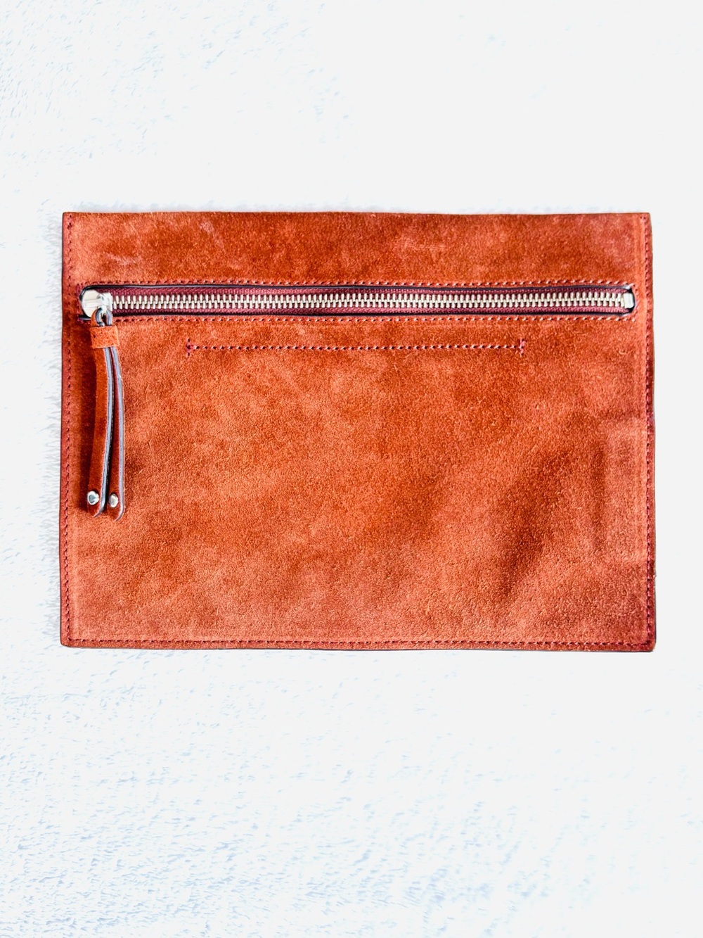 GAP Genuine Suede Leather Zipper Clutch Pouch, Cognac Brown, NWOT